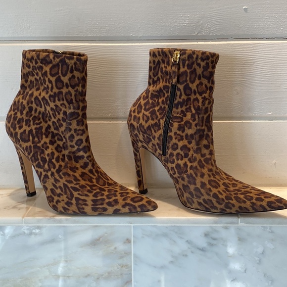 Good American 110mm Icon Faux Suede Leopard Stiletto Ankle Boots Size 8.5 - Picture 5 of 14